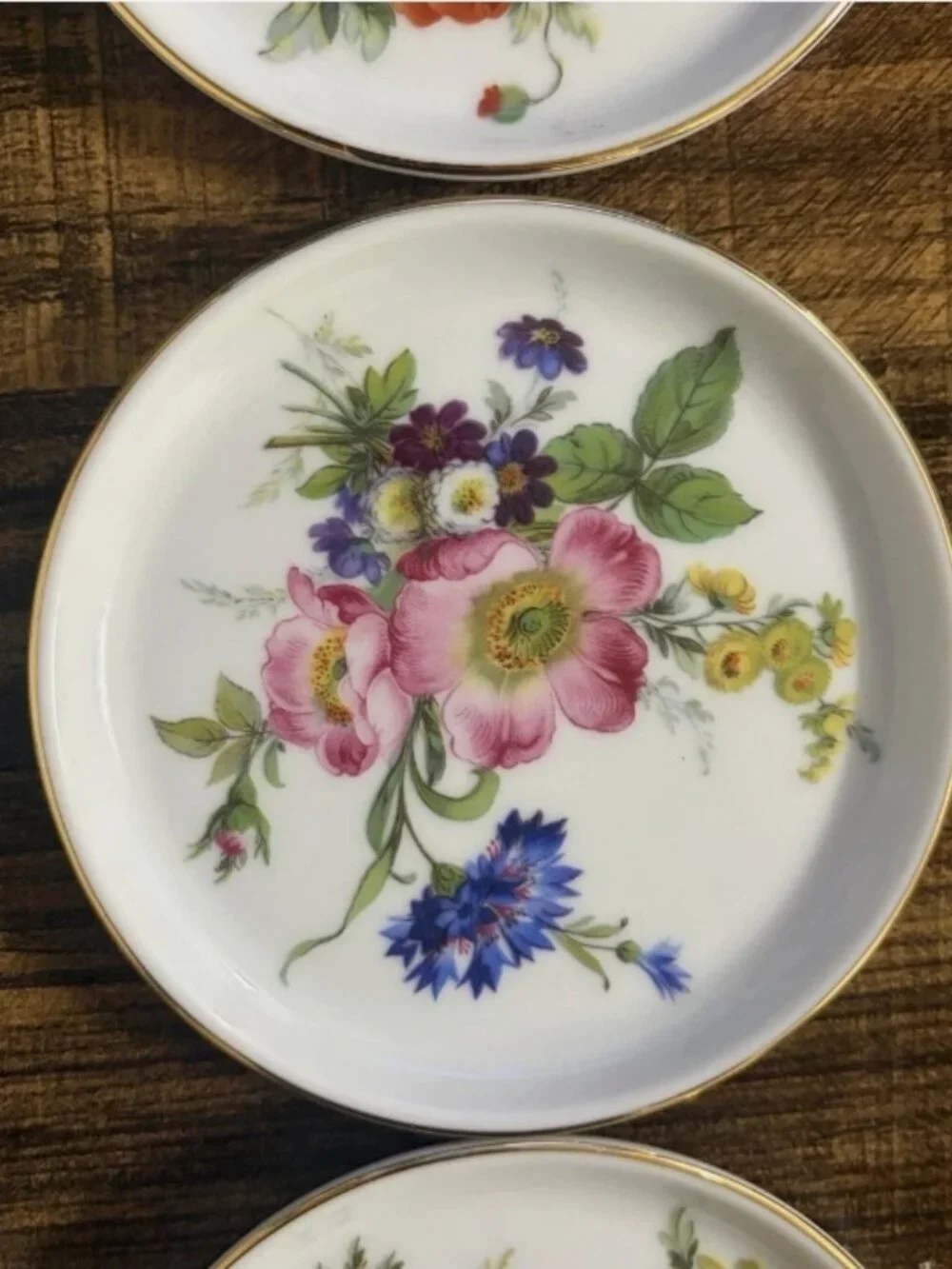 Vintage Furstenberg Ancestral Dresden Floral Porcelain Coasters Germany Set of 6